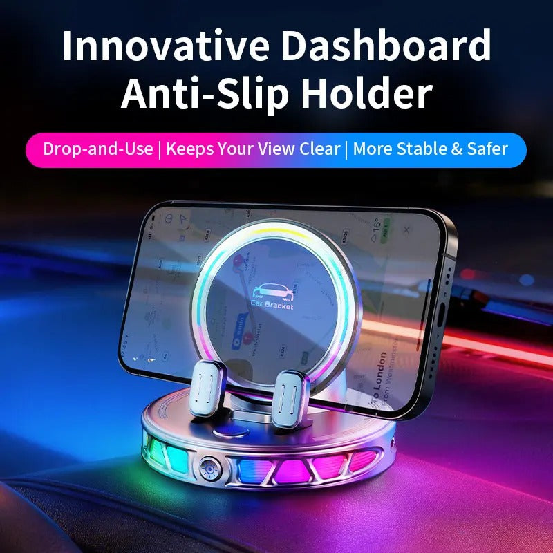 🔋 360° Rotating Wireless Charging Car Phone Mount – RGB Ambient Light, Auto-Lock, Ultra-Stable Suction