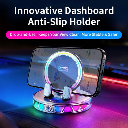 🔋 360° Rotating Wireless Charging Car Phone Mount – RGB Ambient Light, Auto-Lock, Ultra-Stable Suction