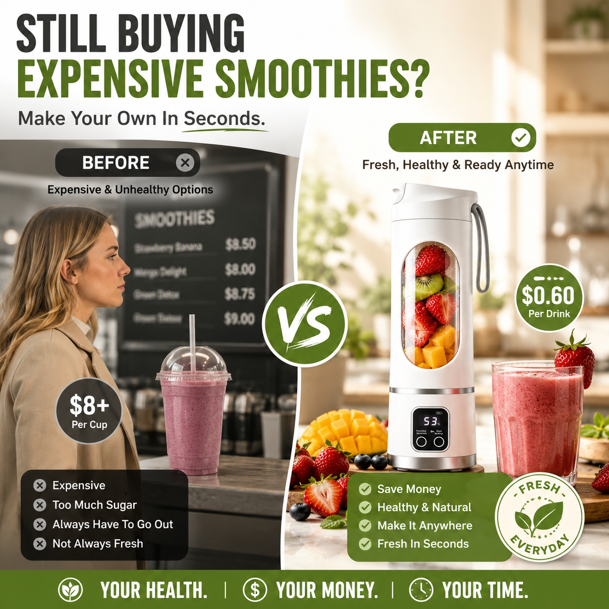 Portable USB Blender with LED Display - Perfect for Smoothies & Juices
