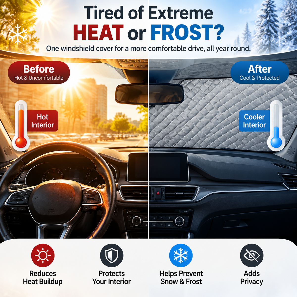 🚗 No More Scraping or Scorching – Magnetic Windshield Cover for Sun, Snow & Frost, Fits Cars, SUVs & Trucks