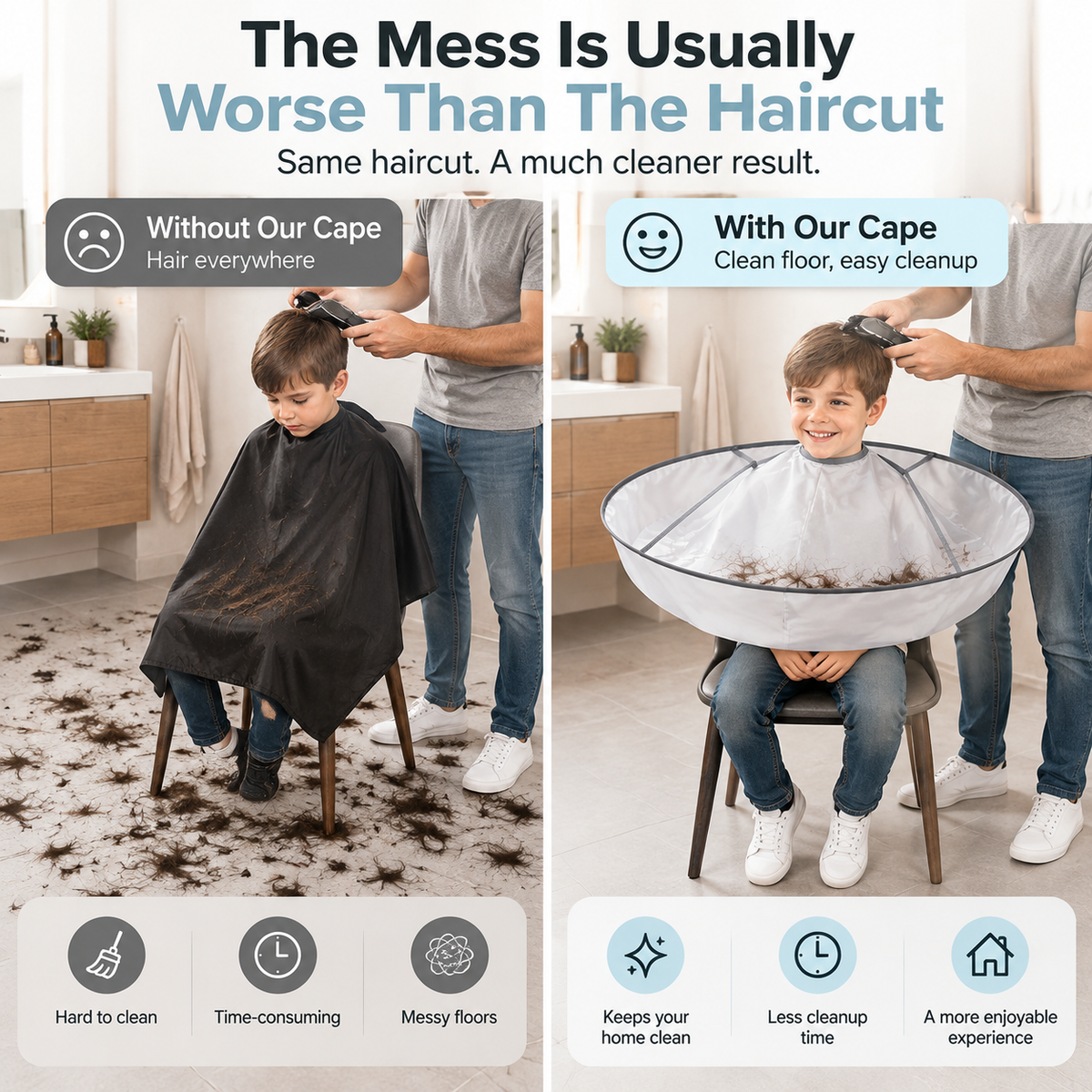 ⭕ UMBRELLA HAIR CUTTING CAPE | Large Hair Catcher with Memory Steel Ring for Cleaner Home Grooming
