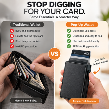 💳 POP-UP CARD WALLET | Slim RFID Blocking Wallet with Quick-Access Aluminum Card Holder & Money Clip