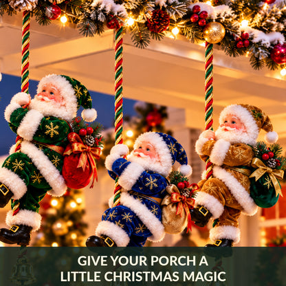 🎅🎄 Climbing Santa™ Christmas Rope Ornament – 4 Festive Colors | Adorable Santa with Gift Sack & Golden Jingle Bell | Holiday Porch & Home Decor ✨