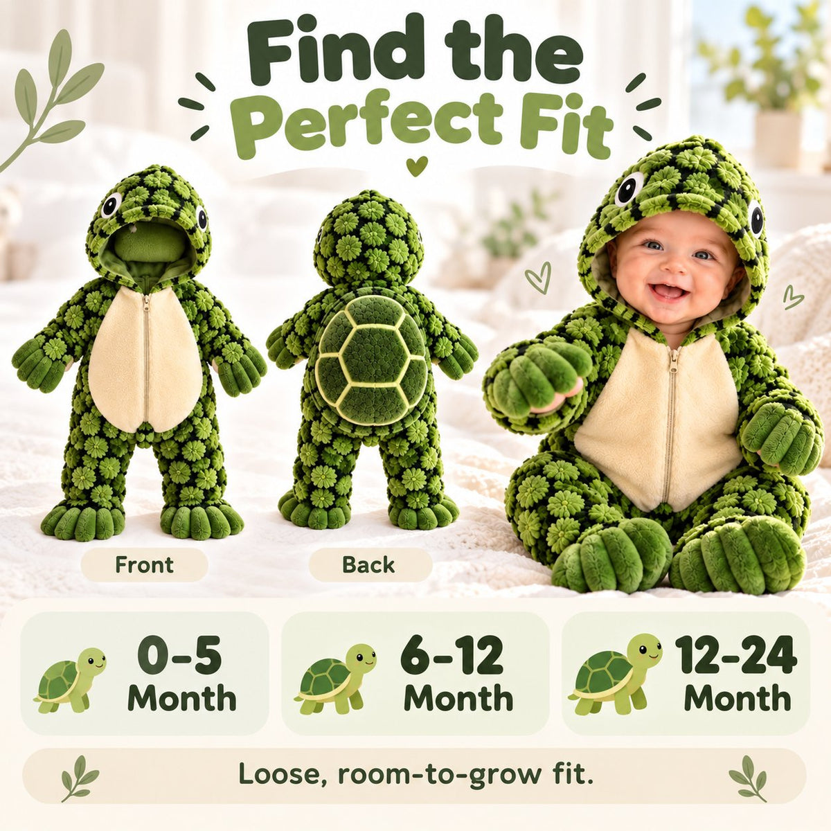Turtle baby onesie size options