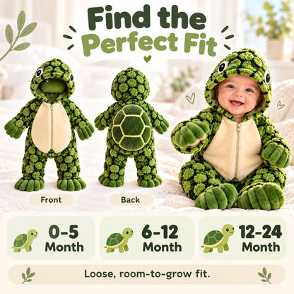 🐢 Little Turtle Plush 3D Shell Baby Onesie – Cute Hooded Cozy Romper