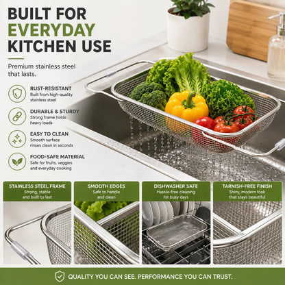 🔥Expandable Over-the-Sink Colander Basket – Wash, Drain & Dry with Ease