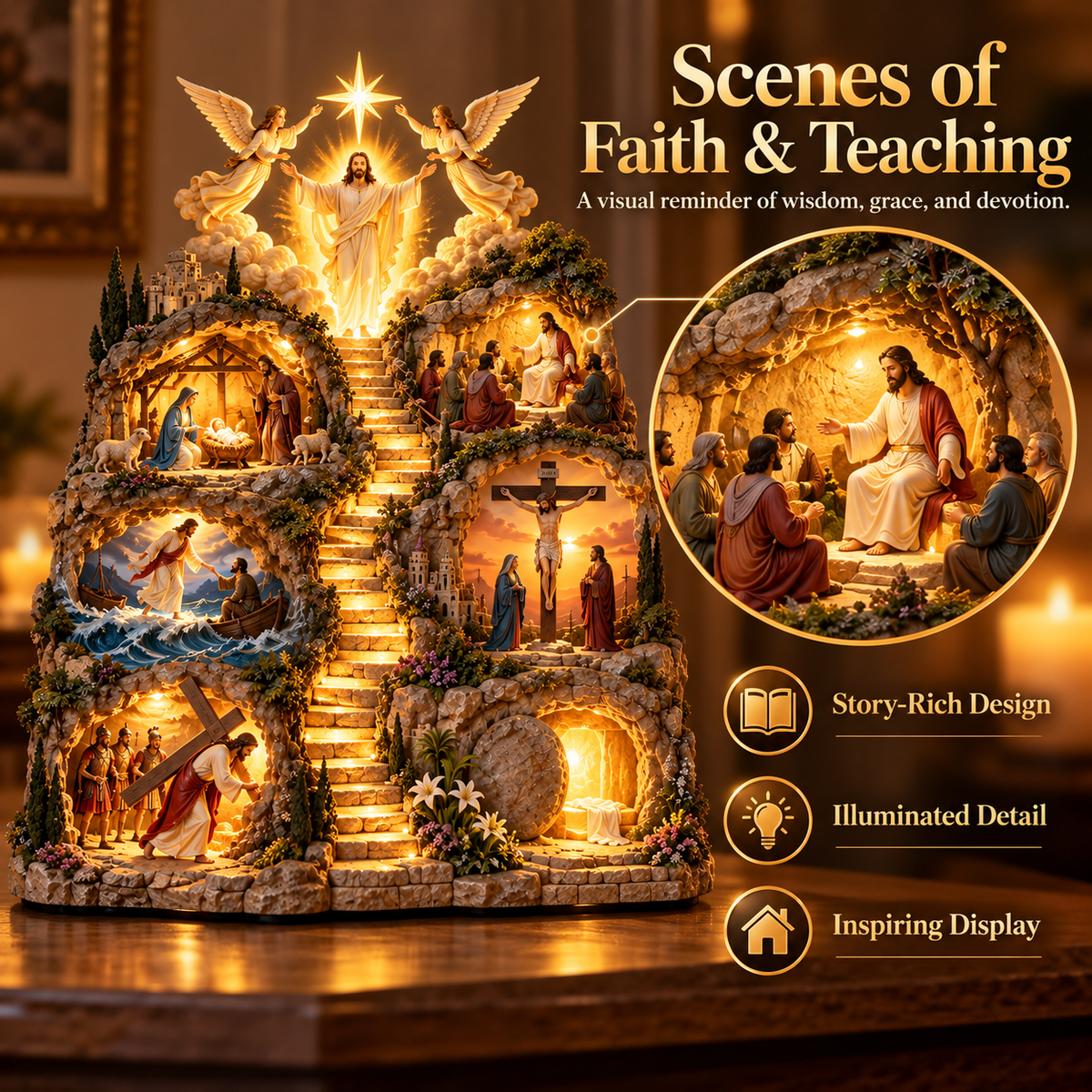✝️✨ Journey of Jesus– 3D Lighted Bible Story Sculpture | From His Birth to Resurrection