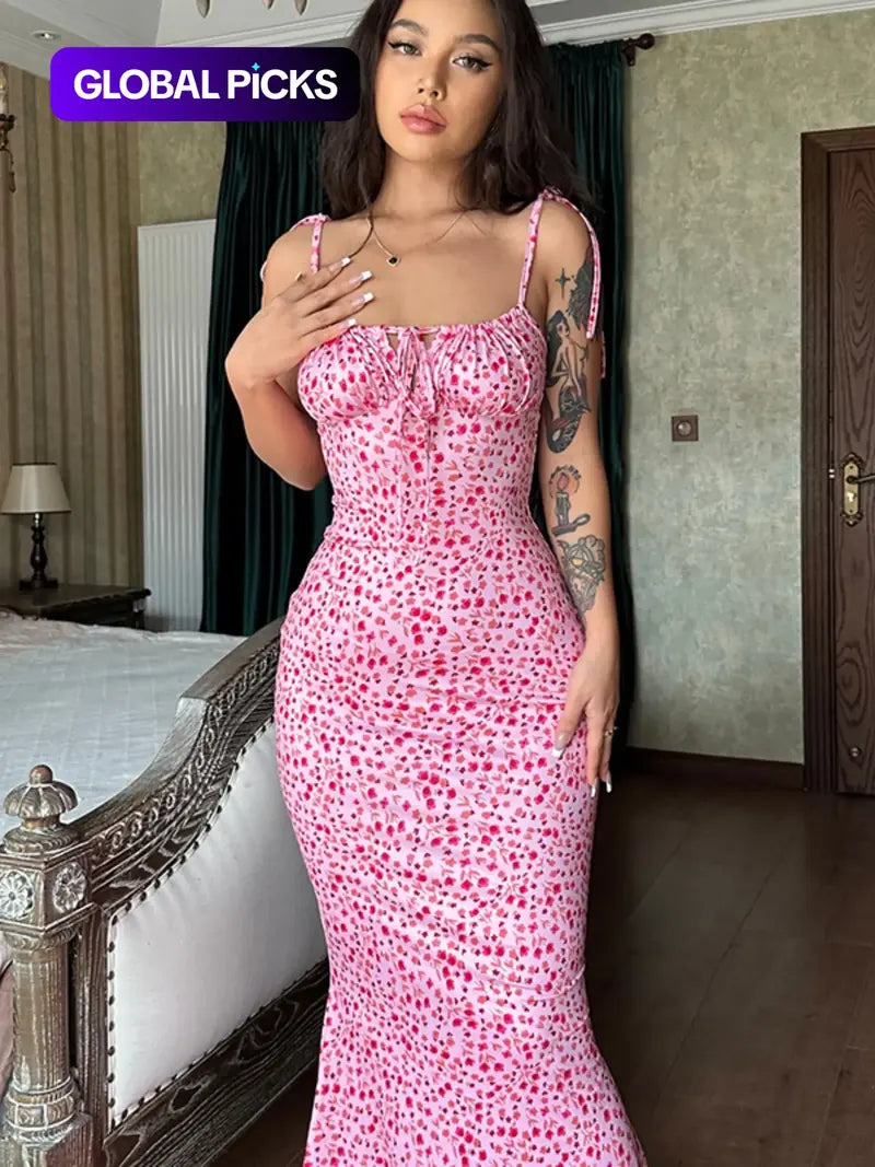 Women's Ditsy Floral Print Backless Sleeveless