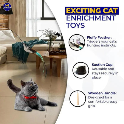 💖Cat Toy Wand Auto Interactive Toys for Indoor Cat 8 in 1 Hands-Free Natural Bird Feather Ball Toys