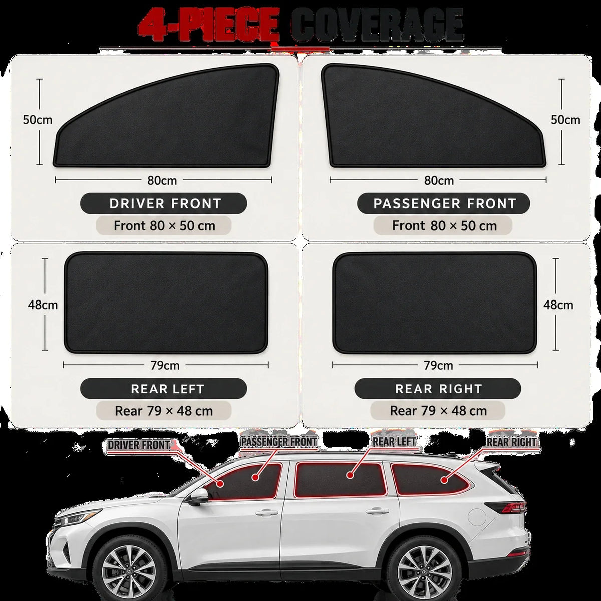 Magnetic Car Side Window Curtains – 4-Piece Front & Rear Privacy Sunshade Set
