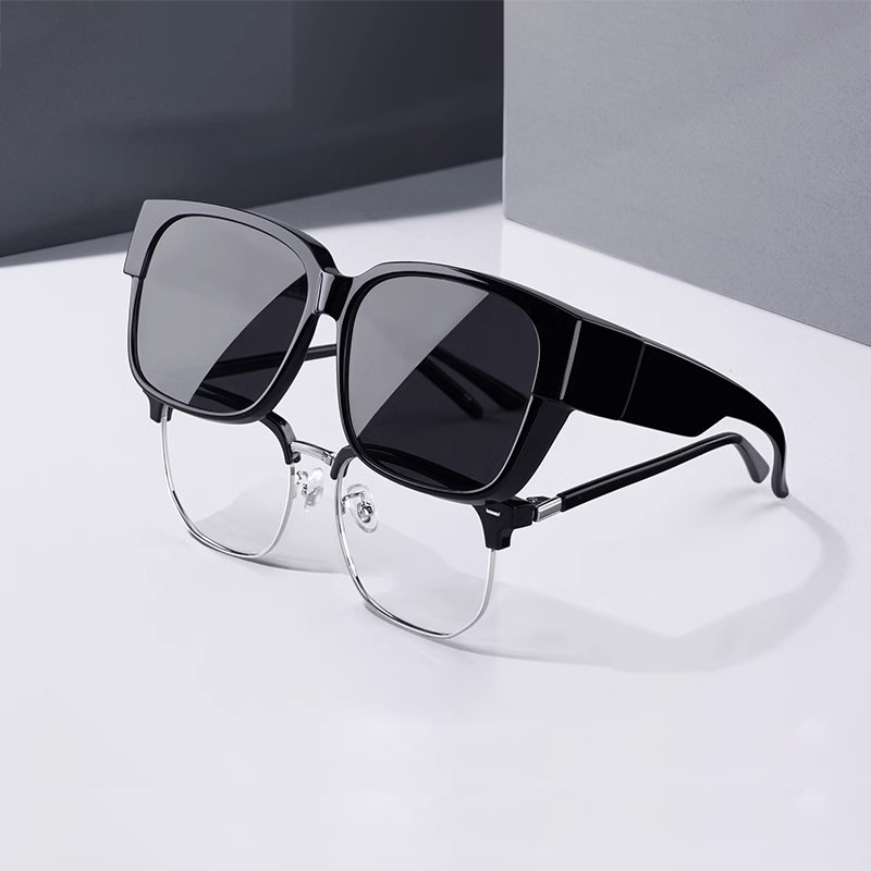 Polarized Fit Over Glasses Sunglasses for Women Men Trendy Square Wrap Around Shades UV400 Protection Lightweight & Durable