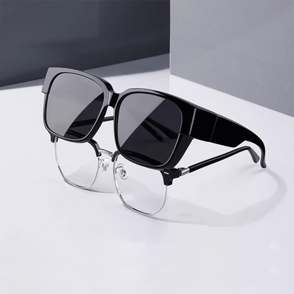 Polarized Fit Over Glasses Sunglasses for Women Men Trendy Square Wrap Around Shades UV400 Protection Lightweight & Durable