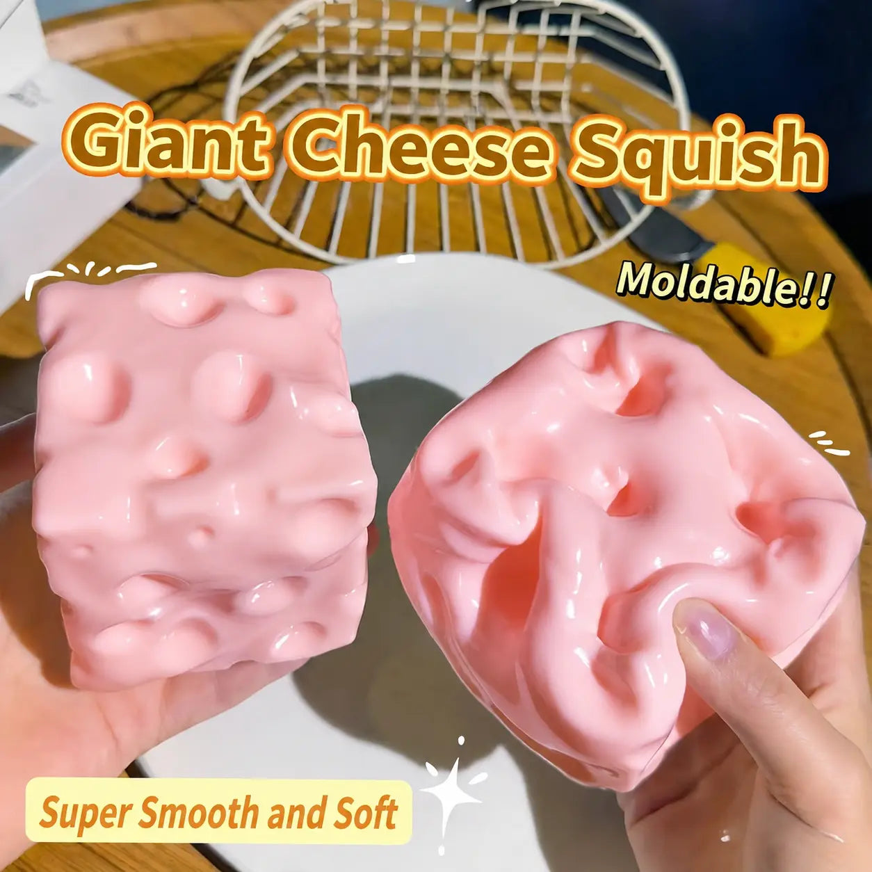🧀 Giant Moldable Cheese Squishy – Soft & Satisfying Sensory Fidget Toy