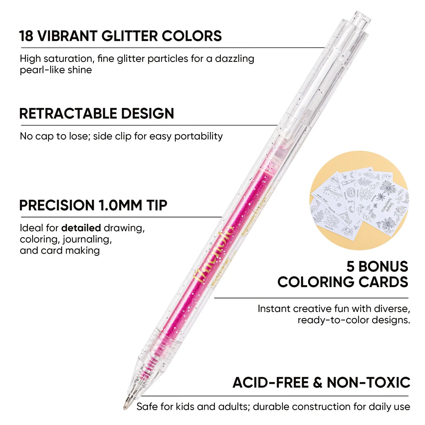 🔥Hot Selling Retractable Glitter Sparkle Gel Pens 1.0mm Fine Tip, Large Capacity Gel Pen Set for Art Journal & Hand Lettering