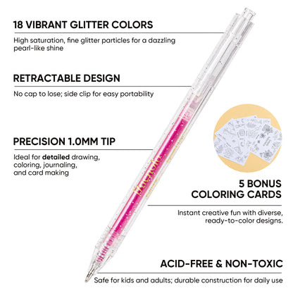 🔥Hot Selling Retractable Glitter Sparkle Gel Pens 1.0mm Fine Tip, Large Capacity Gel Pen Set for Art Journal & Hand Lettering