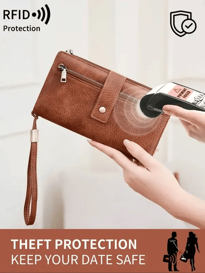Women's long wallet, stylish clutch, elegant solid color RFID blocking leather wallet👛