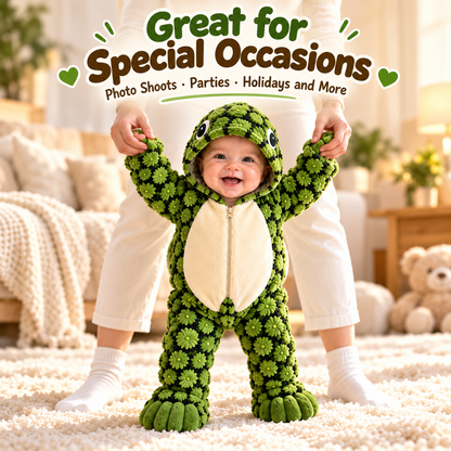 🐢 Little Turtle Plush 3D Shell Baby Onesie – Cute Hooded Cozy Romper