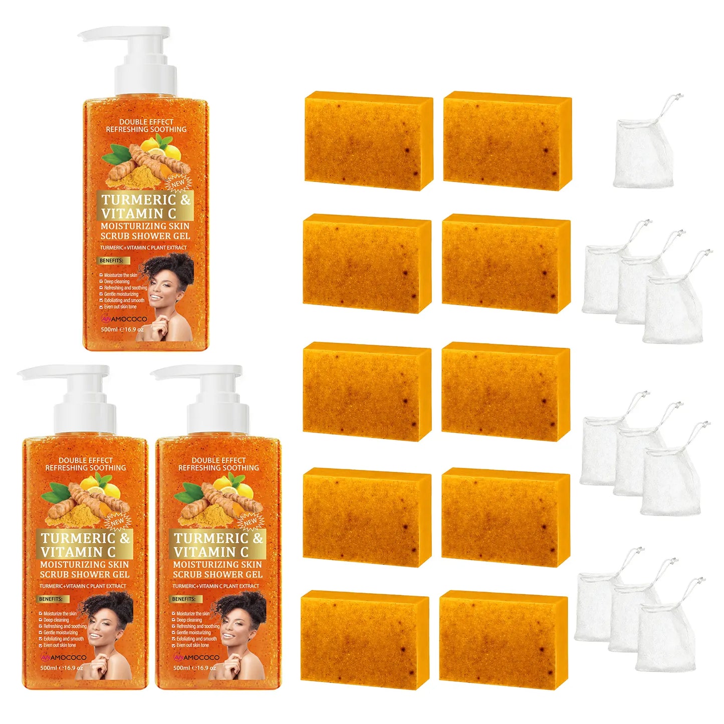 Turmeric Vitamin C Scrub Body Wash 500ml, gently moisturizing and soothing the skin with a long-lasting fragrance