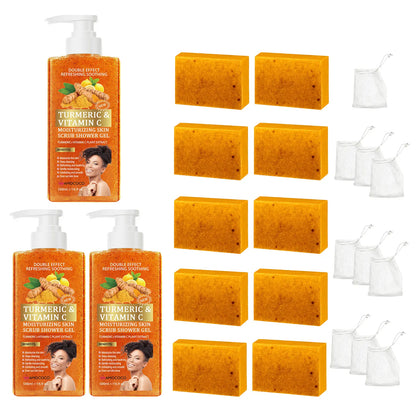 Turmeric Vitamin C Scrub Body Wash 500ml, gently moisturizing and soothing the skin with a long-lasting fragrance