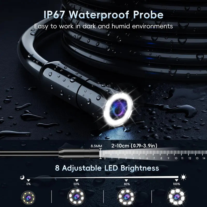 16.5FT Borescope Camera with Light, 4.3" HD Screen, Waterproof Endoscope with 8 LED Lights, Semi-Rigid Cable