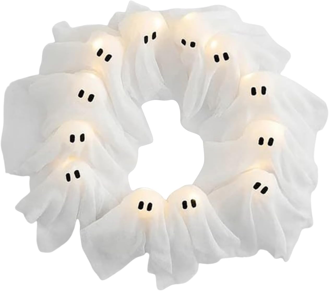 👻 LED Ghost Wreath – 12-Light Halloween Door Decoration