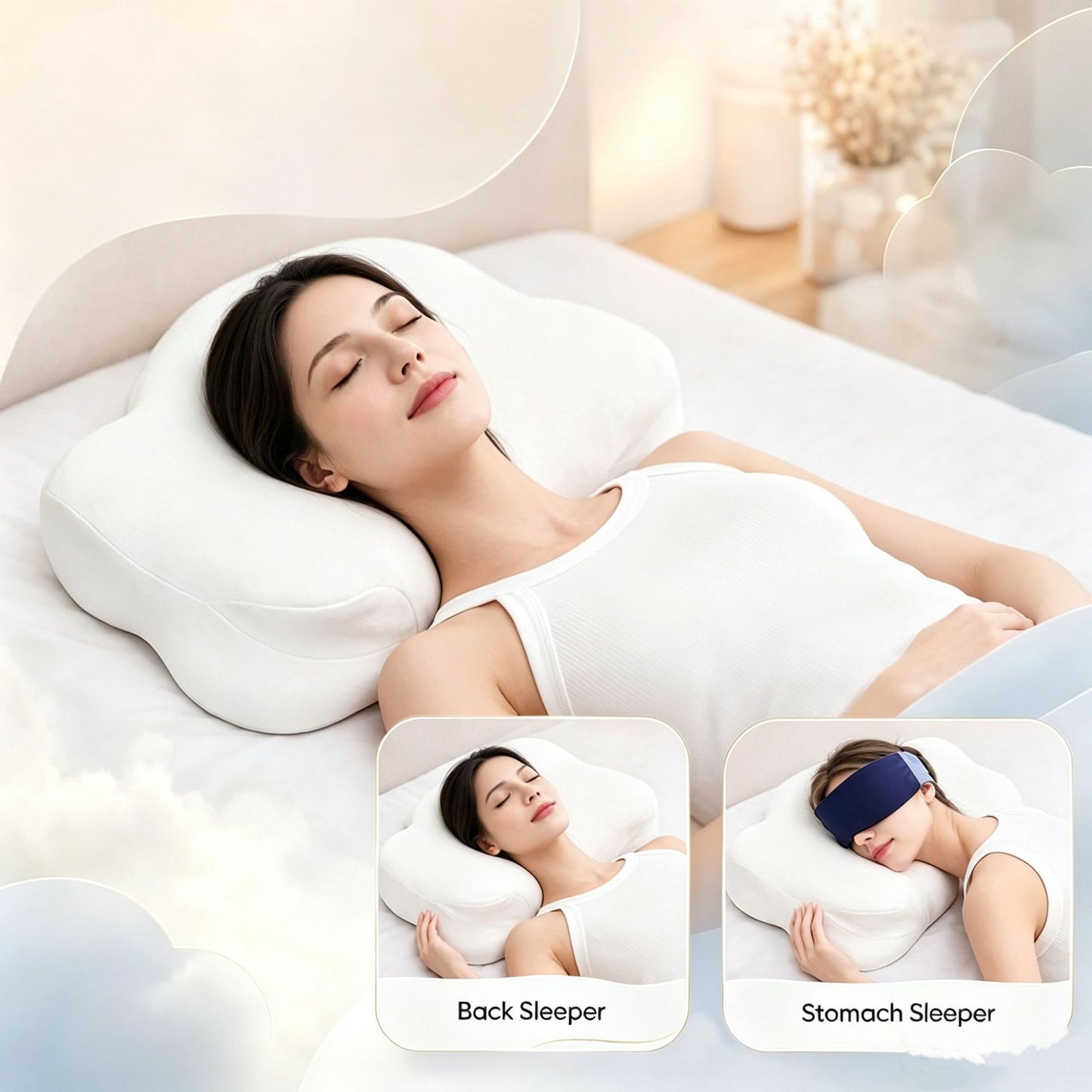 Cloud Ergonomic Memory Foam Pillow, Contour Cervical Support Pillow for Neck Pain Relief, Soft Slow Rebound Pillow for Back, Side & Stomach Sleepers