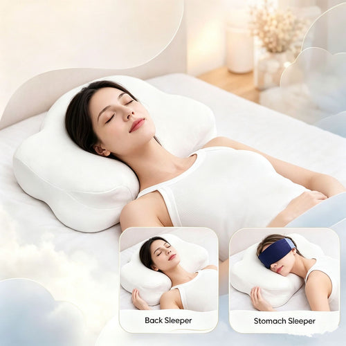 Cloud Ergonomic Memory Foam Pillow, Contour Cervical Support Pillow for Neck Pain Relief, Soft Slow Rebound Pillow for Back, Side & Stomach Sleepers