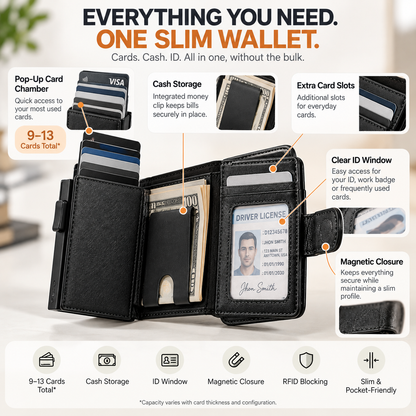 💳 POP-UP CARD WALLET | Slim RFID Blocking Wallet with Quick-Access Aluminum Card Holder & Money Clip
