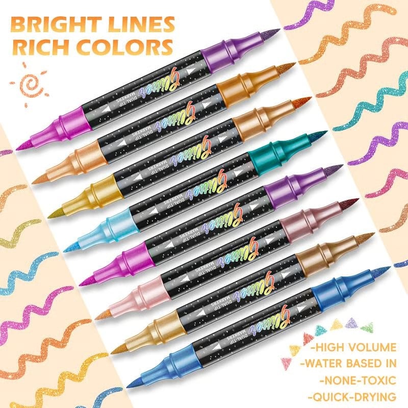 🎨Glitter Effect Brush Markers🥇✨: Create Sparkling Art Smoothly 🥳(🌈24-96 Colors | Smooth No Clog | No Bleed Through📝)