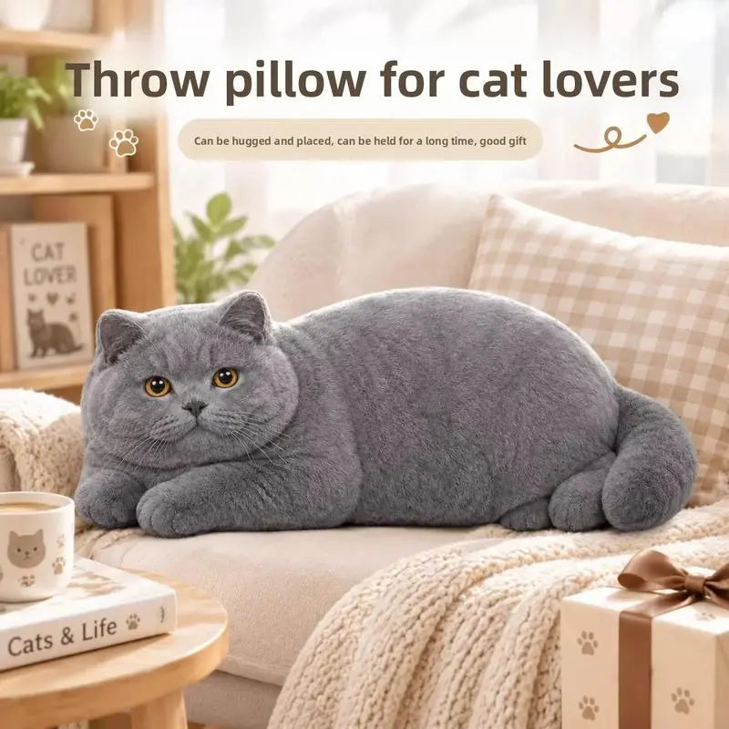 Realistic British Shorthair Cat Plush Throw Pillow