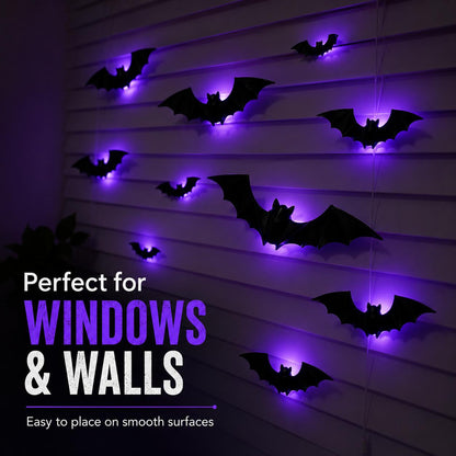 3D Bat Light LED Halloween Decoration, Flexible Wall Sticker, Easy to Install, Suitable for Home, Parties, Holidays and Other Indoor Decorations