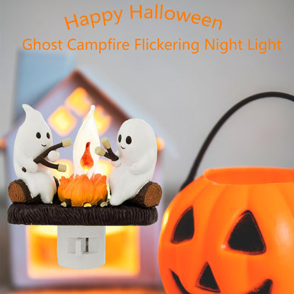 Ghosts Campfire Night Light, Wireless Led Plug in Wall Sconces Flicker Flame Figurine Lamps Halloween Decorations Indoor for Family, Party, Room, Kitchen (1pcs)