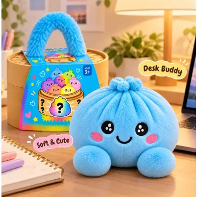 Cute Plush Stuffed Dumpling Squishies with Bamboo-Style Steamer Basket