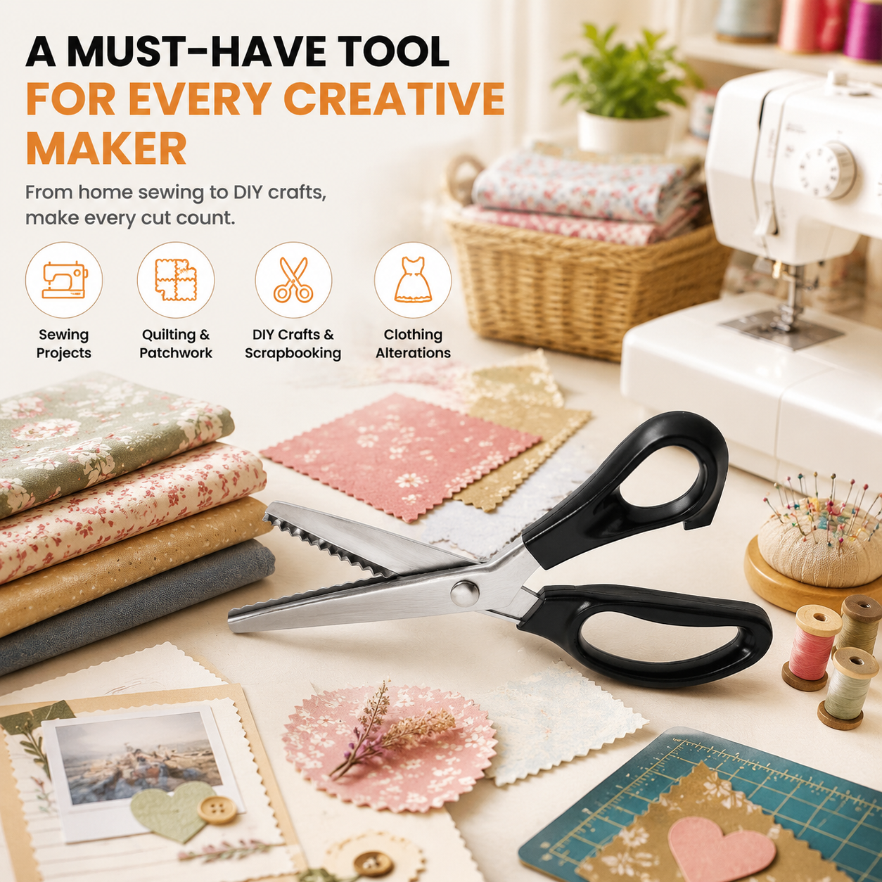Professional Pinking Shears – Sharp Serrated Fabric Scissors for Clean Zigzag Edges