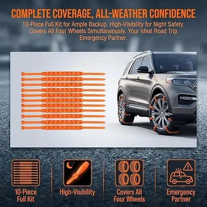 ❄️ 10 Pcs Universal Winter Car Snow Chains – Emergency Anti-Skid Tire Chains for Safe Driving 🚗