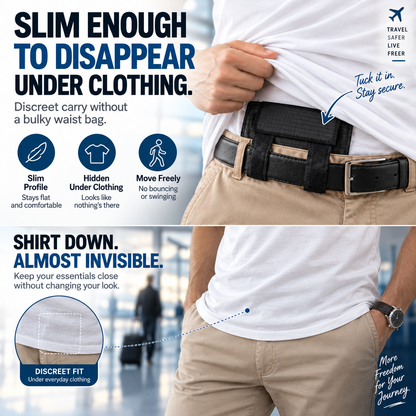 🔒 DISCREET TRAVEL ESSENTIAL | Hidden Belt Pouch – Under-Clothing Passport, Cash & Card Organizer