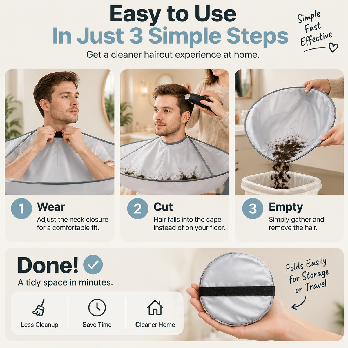 ⭕ UMBRELLA HAIR CUTTING CAPE | Large Hair Catcher with Memory Steel Ring for Cleaner Home Grooming
