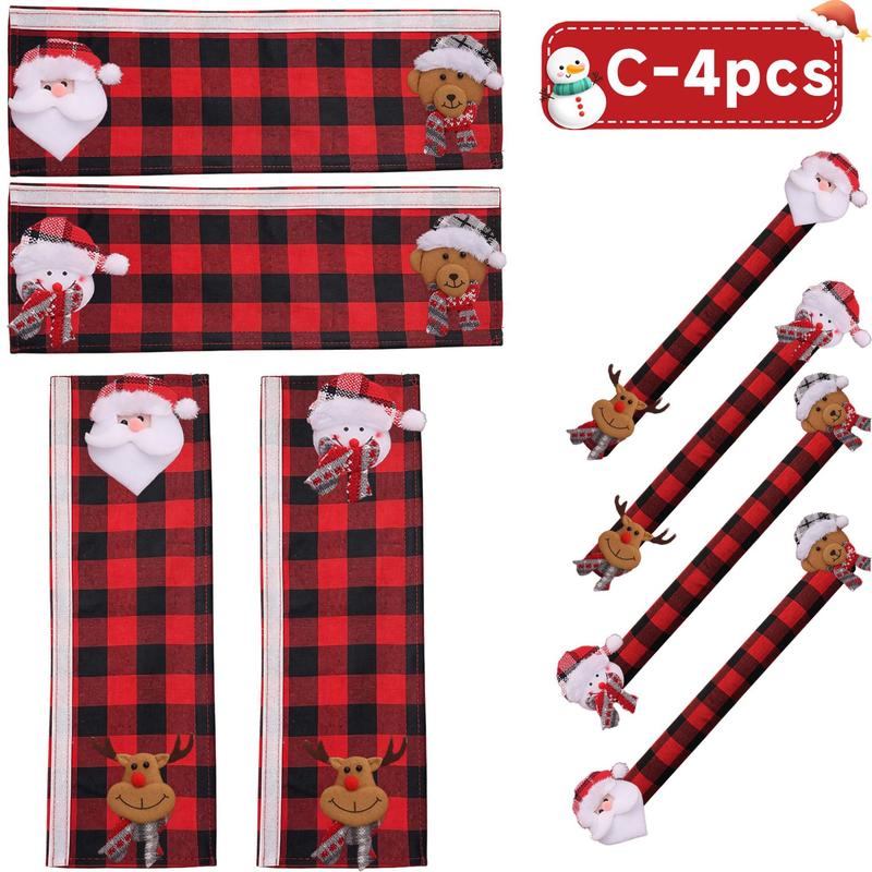 Plush Christmas Refrigerator Door Handle Covers - Red and Black Plaid Wraps🎄