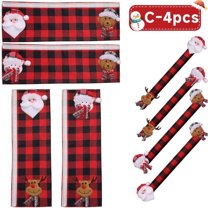 Plush Christmas Refrigerator Door Handle Covers - Red and Black Plaid Wraps🎄