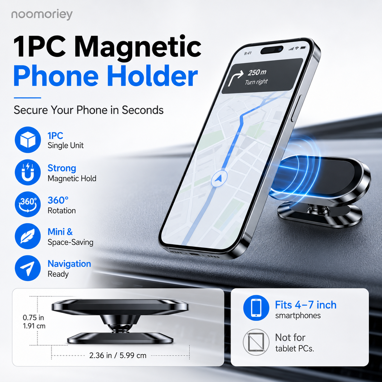 360° Magnetic Car Phone & Tablet Mount with Suction Cup