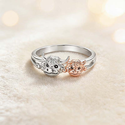 🔥LAST DAY 49% OFF - 💕 ✨ Handcrafted Highland Cow 925 Sterling Silver Adjustable Ring