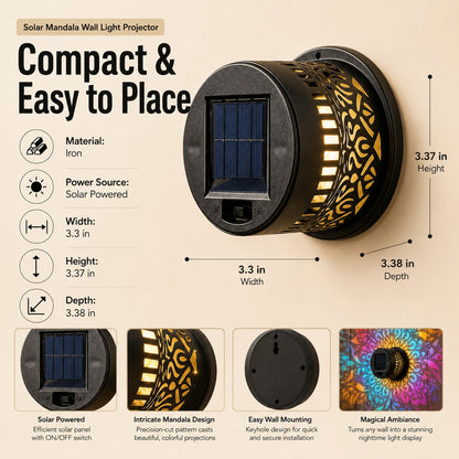 Solar Mandala Wall Light Projector, 16 Color Changing Outdoor Solar Light, Waterproof LED Decorative Light for Patio, Fence, Garden Yard