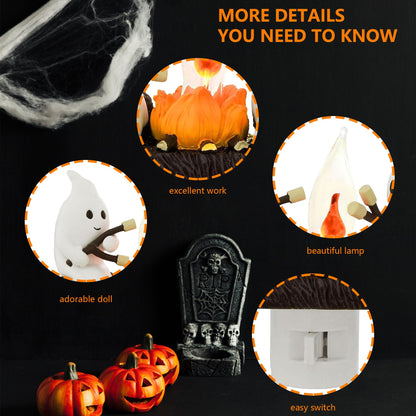 Ghosts Campfire Night Light, Wireless Led Plug in Wall Sconces Flicker Flame Figurine Lamps Halloween Decorations Indoor for Family, Party, Room, Kitchen (1pcs)