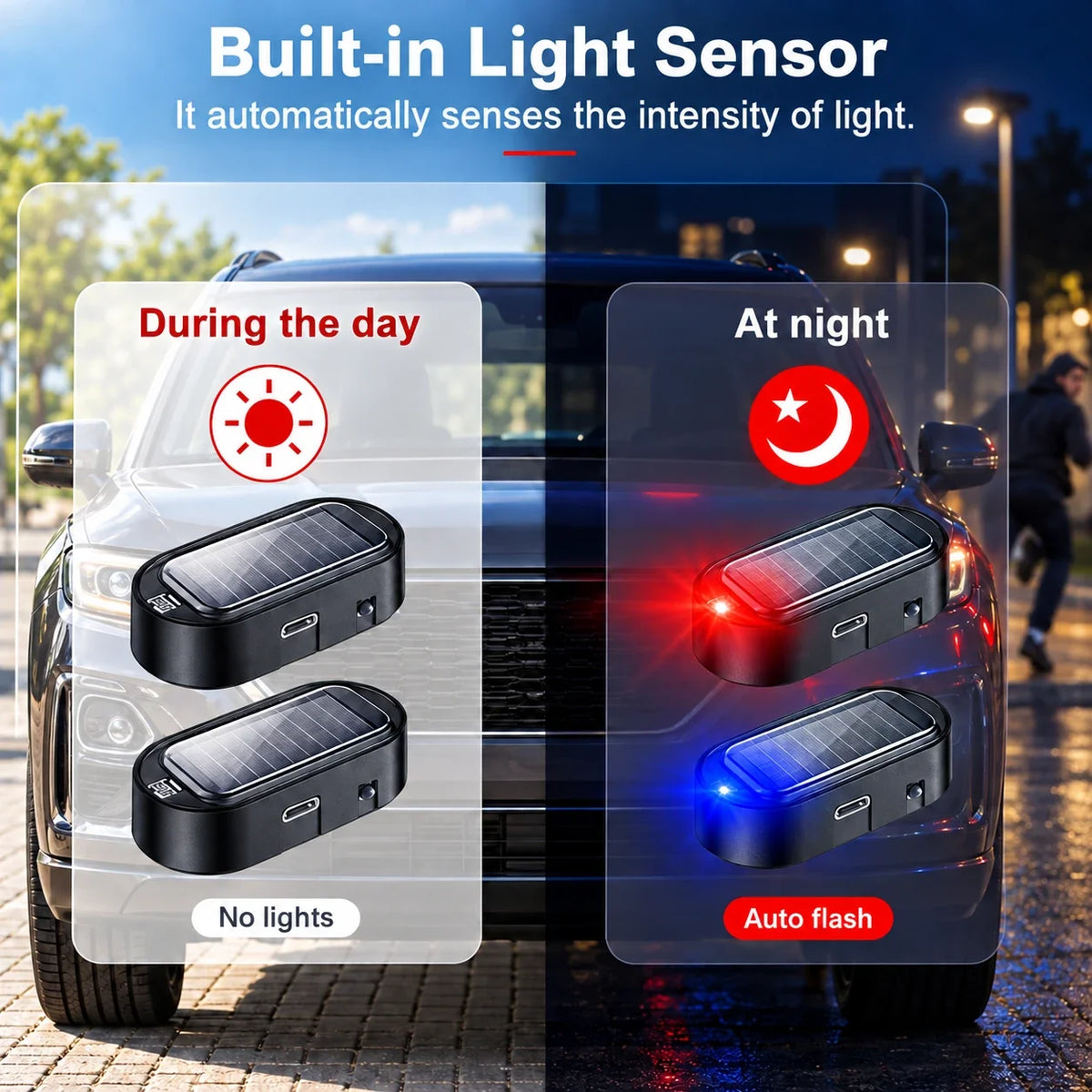 Solar-Powered Anti-Theft Car Alarm & Warning LED Light 🚨