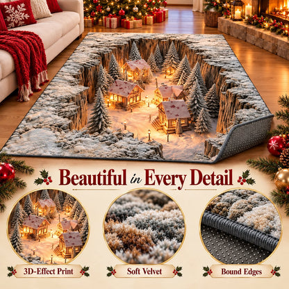 🎄 3D Optical Illusion Christmas Rug – Bring a Hidden Winter Village to Your Floor ✨