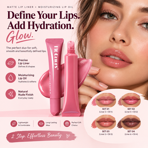 Matte Lip Liner & Moisturizing Lip Oil Set – Hydrating Nude Glossy Lip Kit