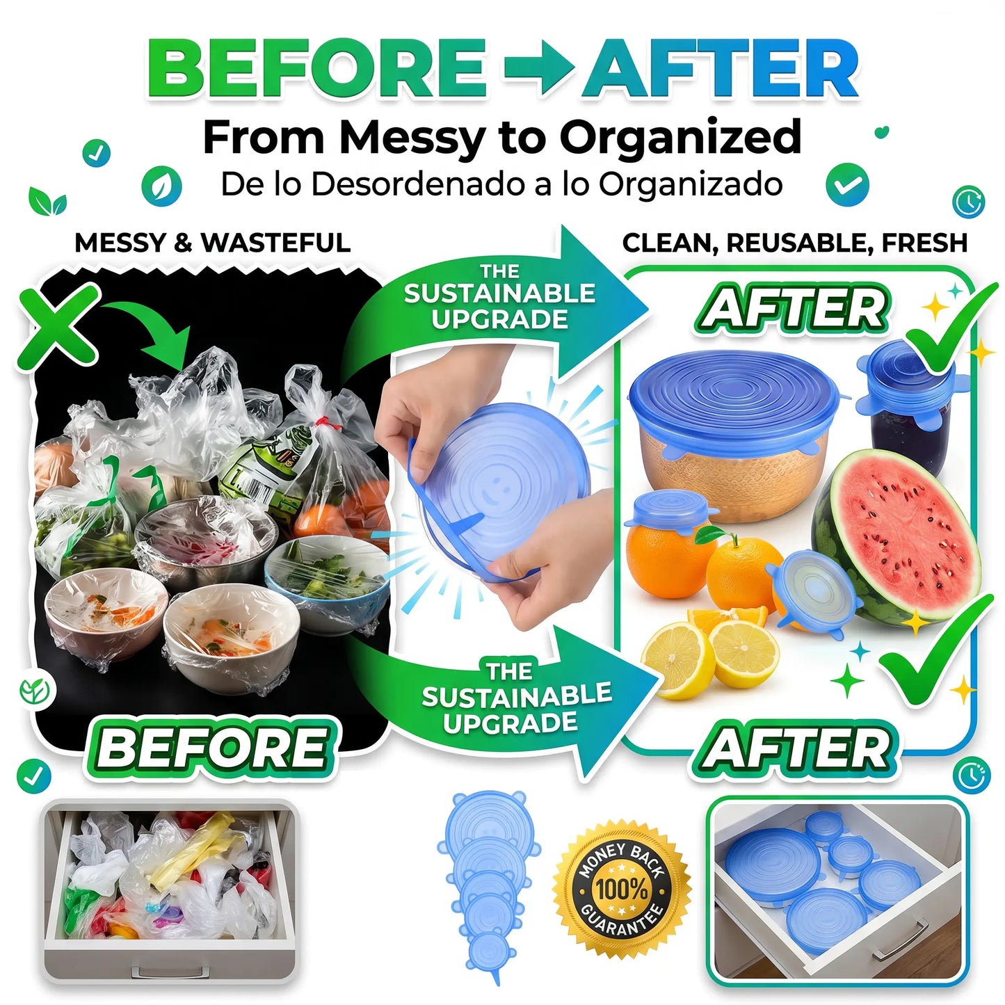 Universal Reusable Silicone Lids 6-Pack Self-Sealing Food Covers
