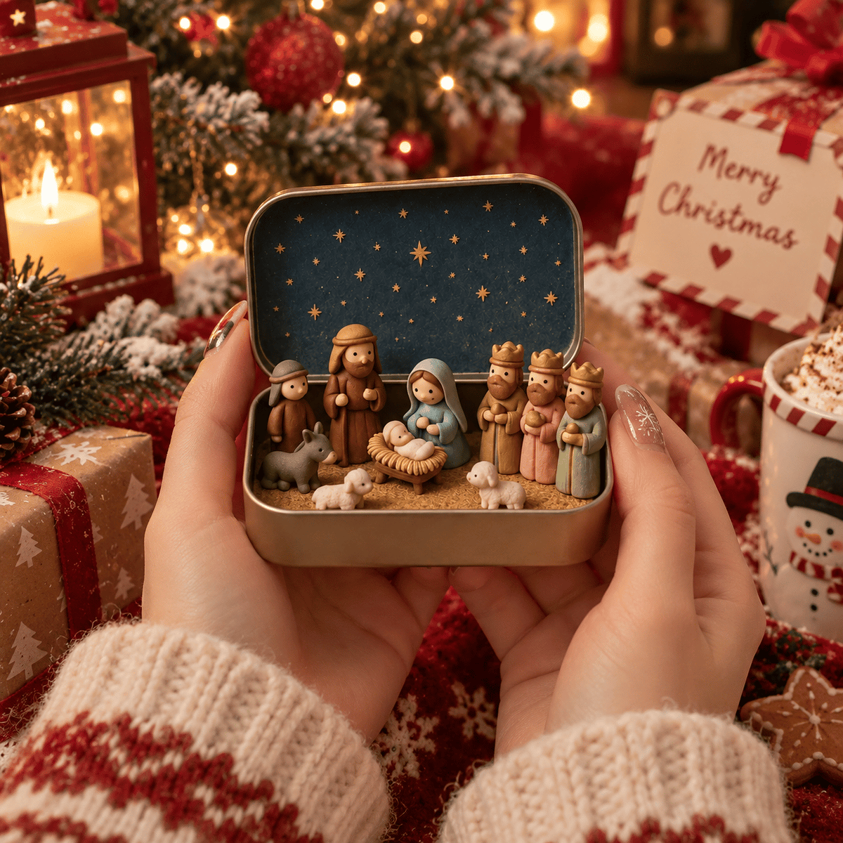 ✝️Religious Pocket-Size Mini Nativity Scene Set with Storage Box