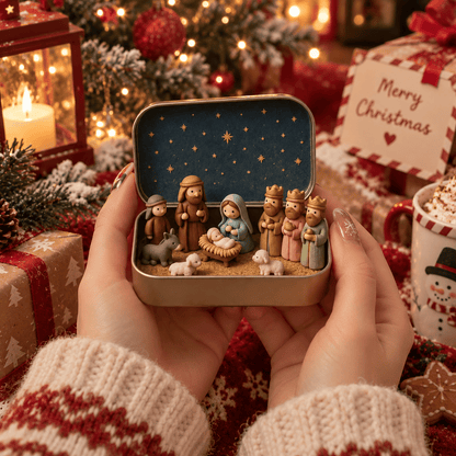 ✝️Religious Pocket-Size Mini Nativity Scene Set with Storage Box