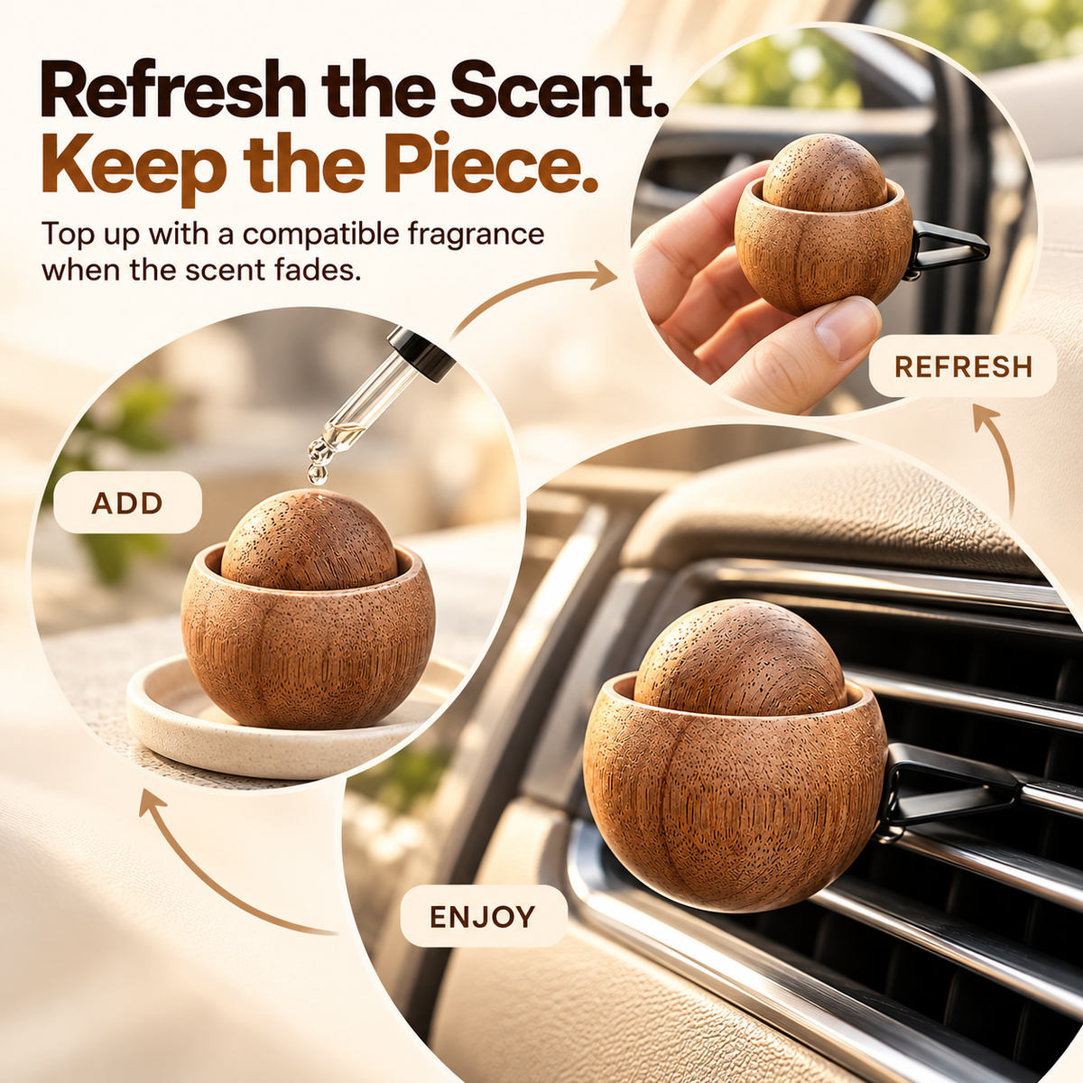 🚗🔥 50% OFF Wooden Car Vent Diffuser – Refillable Wood-Grain Aroma Holder, Stylish Car Interior Accessory, Limited-Time Deal!